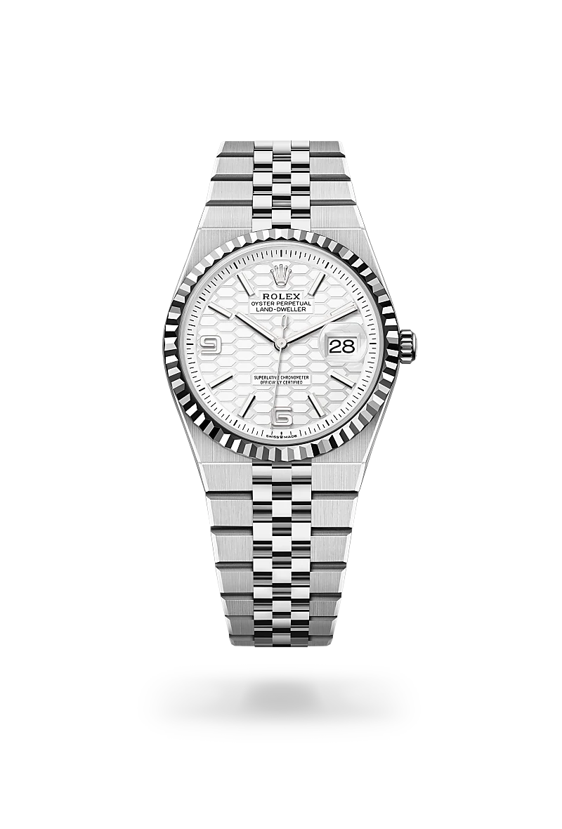 Rolex Land-Dweller Oyster, 36 mm, acciaio Oystersteel e oro bianco